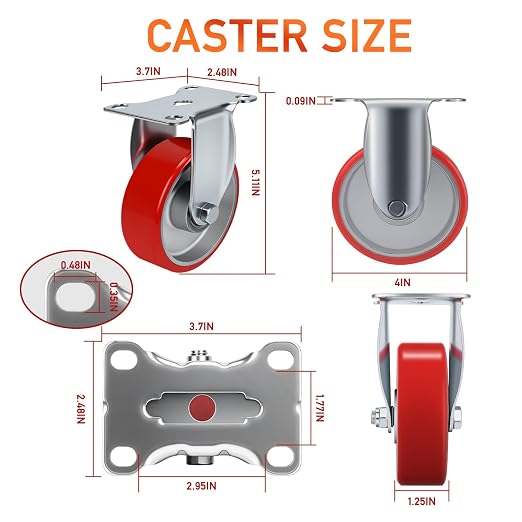 4 Inch Caster, Heavy Duty Caster Wheels Set of 4, Load 2000 Lbs, Polyurethane - Image 3