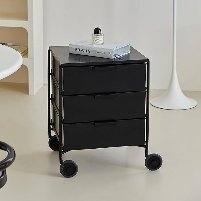 3-Drawer Rotatable End Table, Storage End Table Sofa Side Cabinet, Modern Cream - Image 2