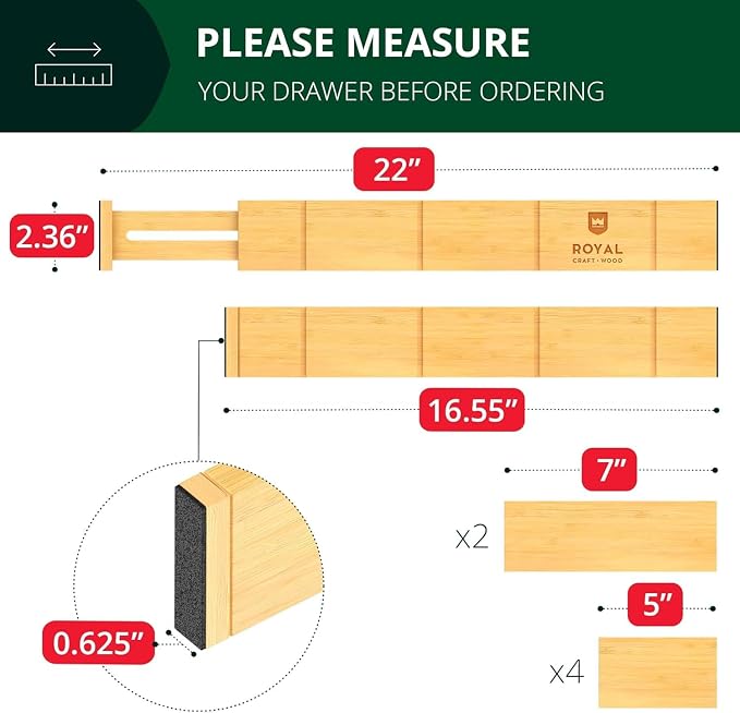 ROYAL CRAFT WOOD Adjustable Bamboo Drawer Dividers Organizers - Image 2