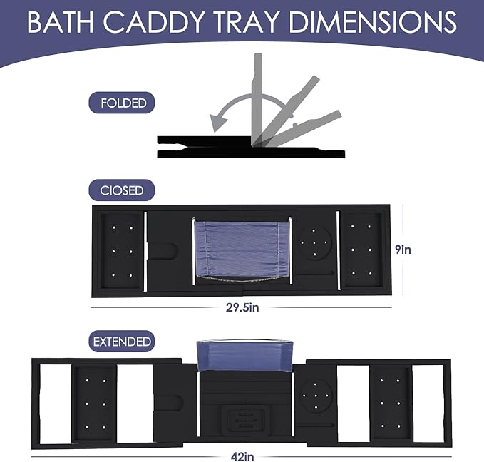 Foldable Bathtub Caddy Tray, Bamboo Bath Tub Tray Table - Image 4