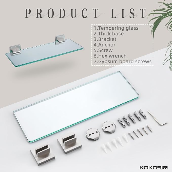KOKOSIRI Wall Shelves Floating Bathroom Glass Shelf - Image 7