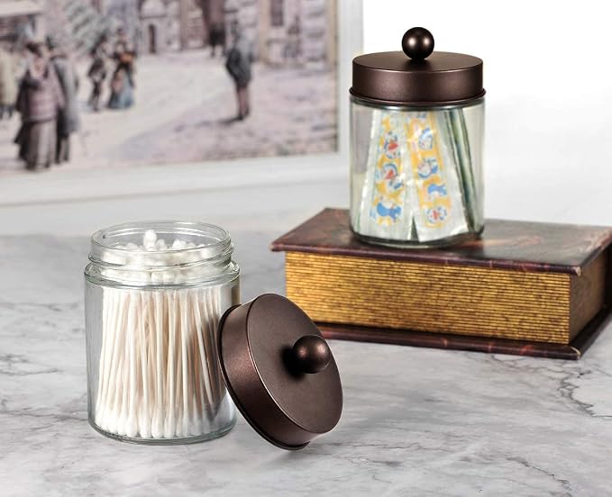Amolliar 6Pc Apothecary Jars Bathroom Vanity Organizer- Rustic Farmhouse Decor - Image 7