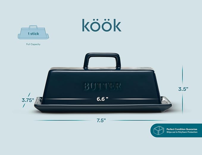 Kook Ceramic Butter Dish with Lid, Kitchen Countertop Butter Keeper, Serving - Image 5