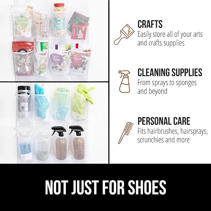 GORILLA GRIP Over the Door Shoe Organizer, 12 Large Breathable Mesh Pockets - Image 7