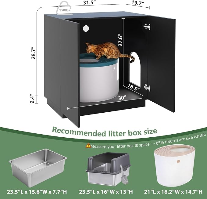 Large/Tall Litter Box Enclosure, Modern Wooden Litter Box Furniture - Image 4