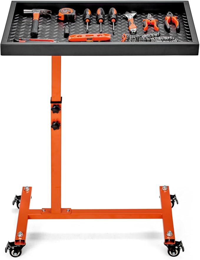 Adjustable Work Table with Wheels, Mechanic Rolling Tool Tray Table by OLBRUS