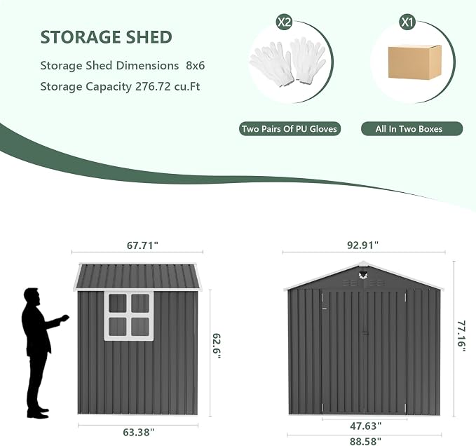 8x6 FTMetal Storage Shed, Outdoor Tool Sheds - Image 4