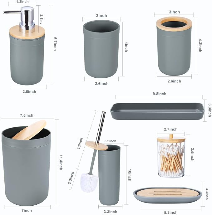 iMucci 9Pcs Grey Bathroom Accessories Set - Image 6