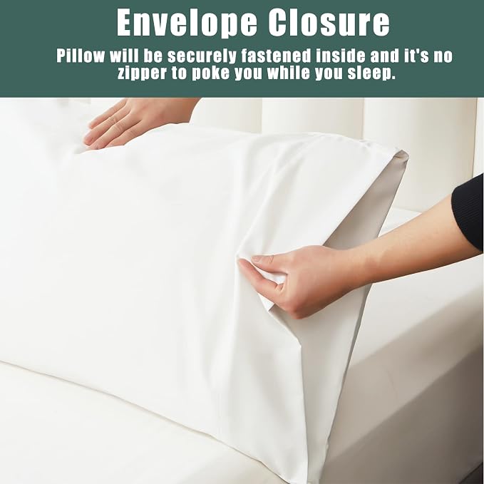 TELUS White Pillow Cases King Size 2 Pack, Bamboo Rayon Cooling Pillowcases - Image 6