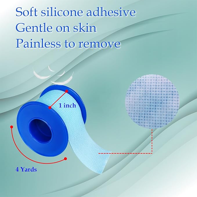 Silicone Medical Tape for Sensitive Skin 1" x 4 Yard 2 Rolls Blue - Image 2
