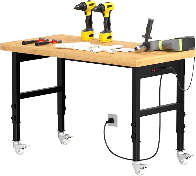 48" Solid Wood Work Bench, Adjustable Height Workbench by Pelnuies