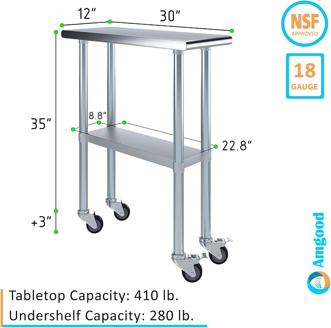 AmGood 12" Long x 30" Deep Stainless Steel Table - Image 3