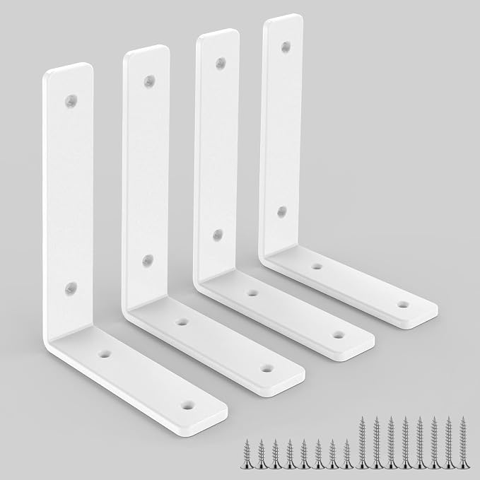 White Heavy Duty Shelf Brackets 8 Inch, Extra Thick L Shelving Brackets by Sanbeeto