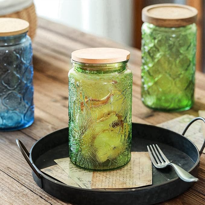 ANSQU Blue Glass Jars, 34oz Vintage Glass Kitchen Storage Counter Jar, Candy - Image 5