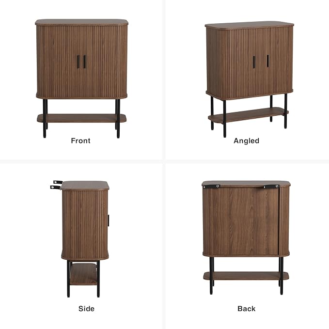 Coffee Bar Cabinet with Storage, Fluted Wine Cabinet with Sliding Doors - Image 9