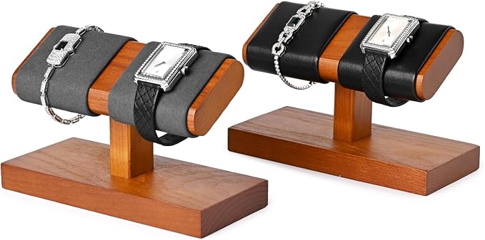 Oirlv Solid Wood Double Watch Display Stand Watch Bracelet Organizer - Image 4