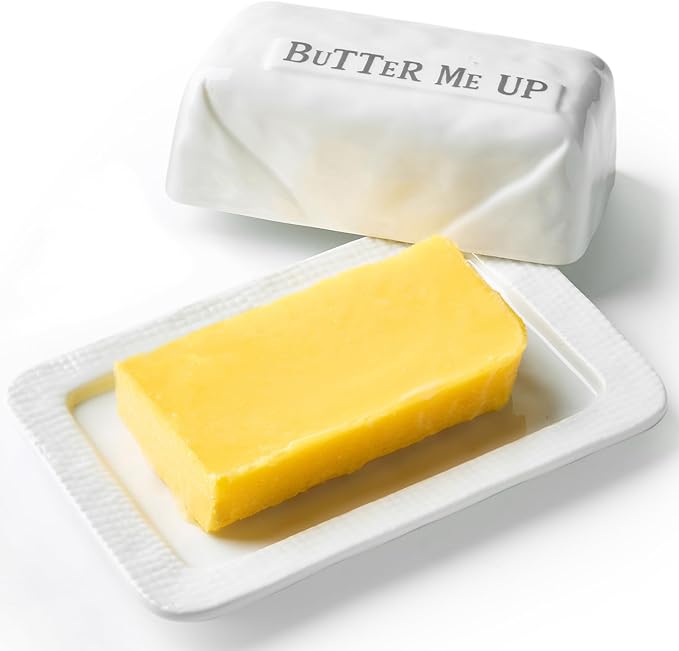 Butter Dish with Lid for Countertop, 7.2" x 4.7" Ceramic Butter Keeper Container by Meideal