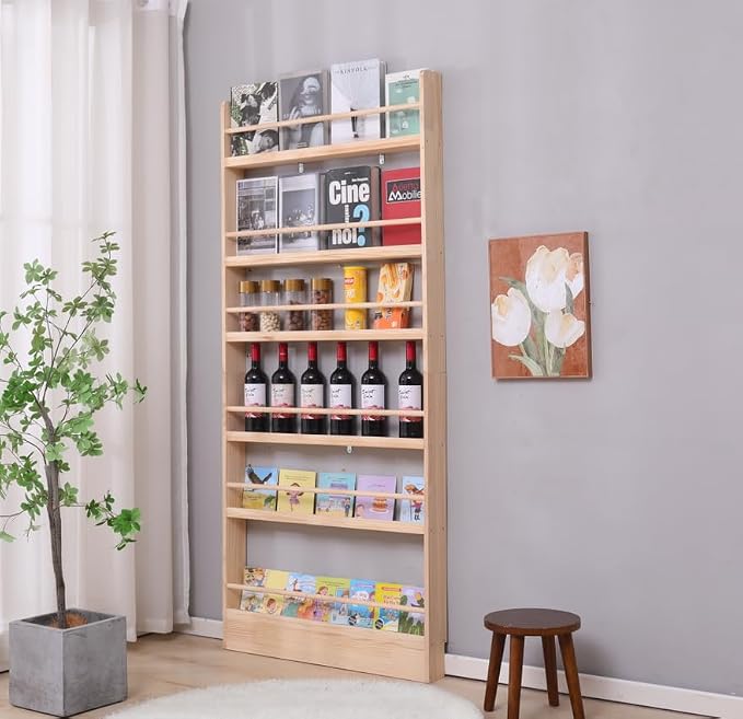 Wooden Kids Bookshelf, Wall Mount 6-Tier Behind The Door Shelf, Organizer - Image 9
