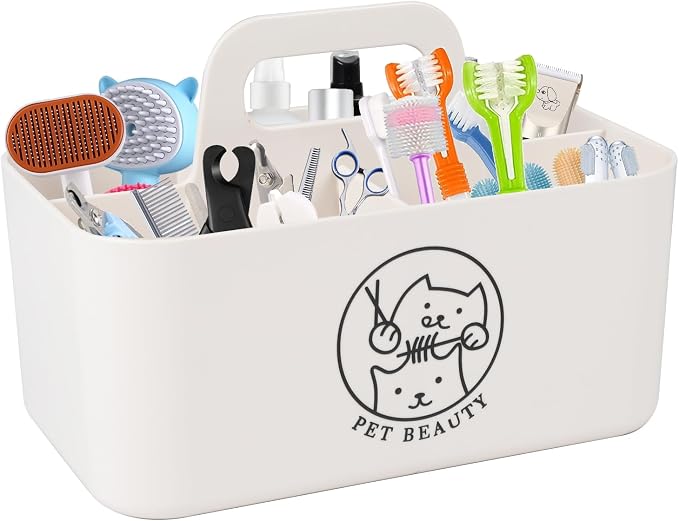Minimalist White Dog Cat Grooming Supplies Organizer, Portable Caddy by Brabtod