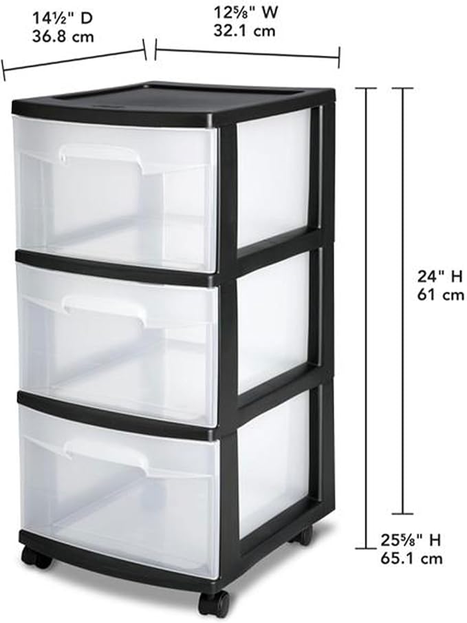 Sterilite 6 Pack Plastic Storage Organizer, 3 Drawer Rolling Bin Cart, Closet - Image 3