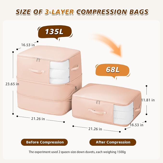 135L Large Capacity Ultra Space-Saving Self Compression Storage Bags, 3-Layer - Image 4