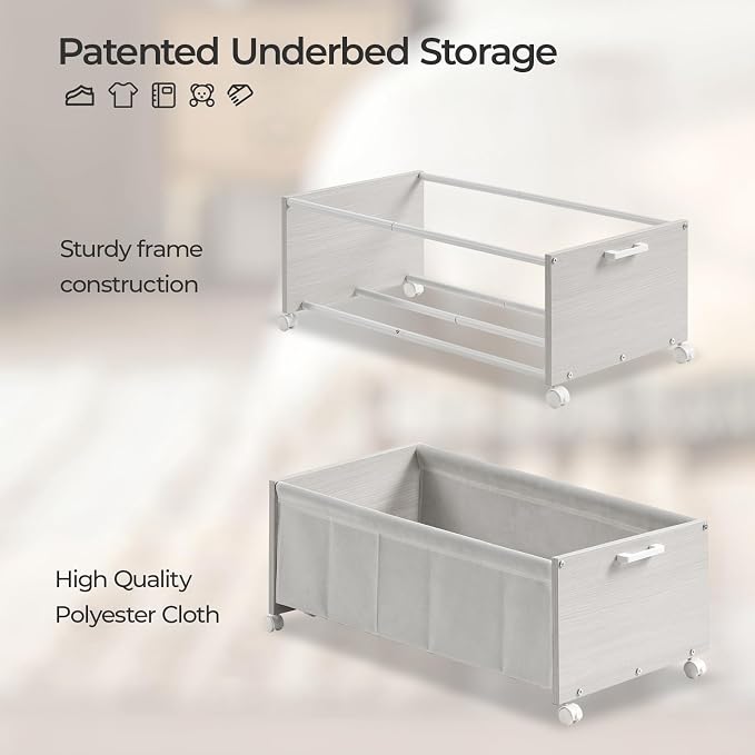 Under Bed Storage with Wheels, Wooden Under Bed Drawers On Wheels, Rolling - Image 3