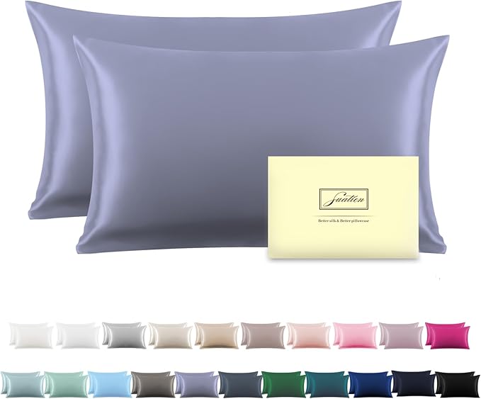 Silk Pillowcase for Hair and Skin, Breathable and Sliky 100% Standard Size by Suatien