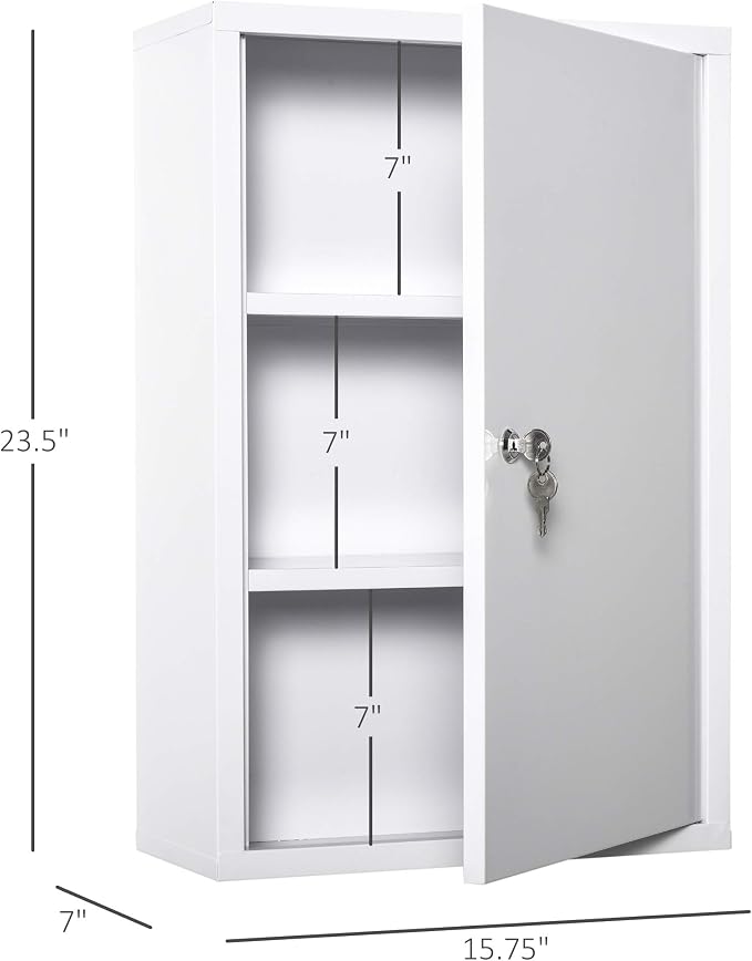 kleankin Steel Wall Mount Medicine Cabinet 3 Tier Emergency Box - Image 3