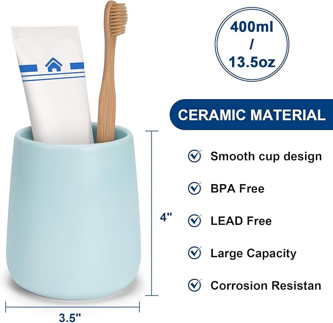 Bathroom Tumbler Cup Ceramic 2Pcs 13.5oz Reusable Toothbrush Cup 400ml - Image 6