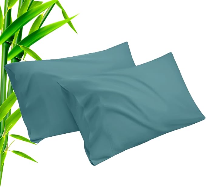 Teal Pillow Cases Standard Size 2 Pack, Bamboo Rayon Cooling Pillowcases by TELUS