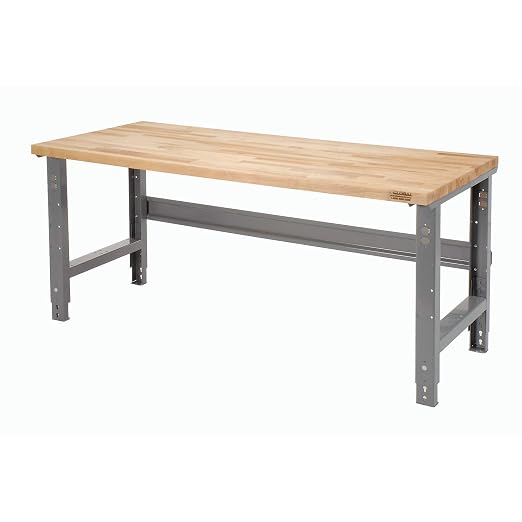 Global Industrial Adjustable Height Workbench, Maple Butcher Block Square Edge by GlobalIndustrial