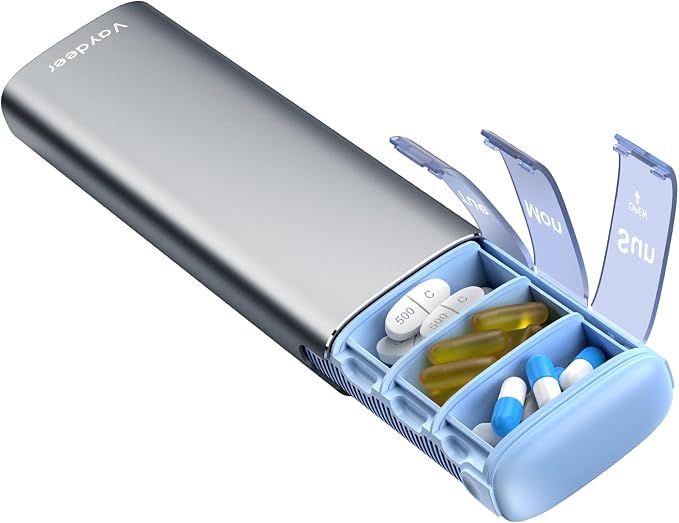 Vaydeer Metal Travel Pill Organizer – Compact Weekly Pill Box by Vaydeer