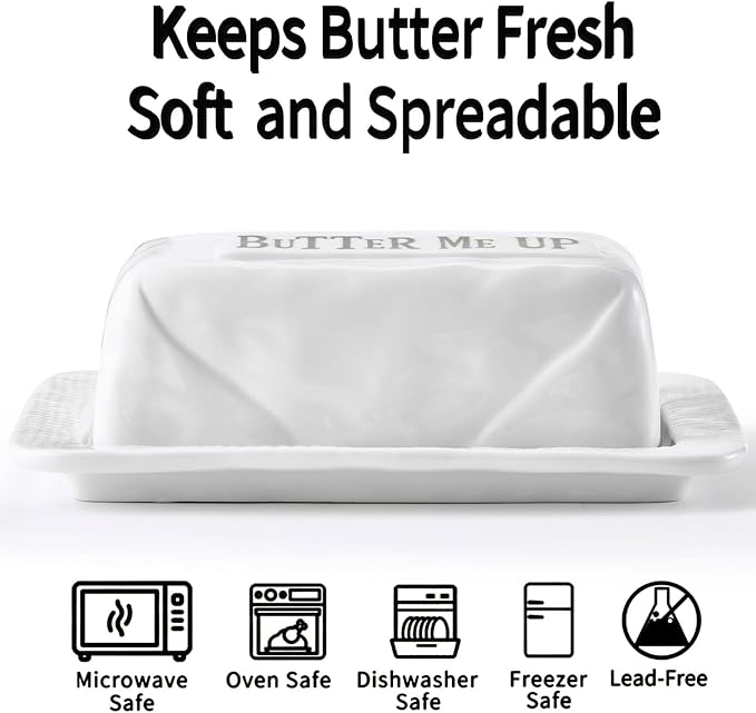 Butter Dish with Lid for Countertop, 7.2" x 4.7" Ceramic Butter Keeper Container - Image 3