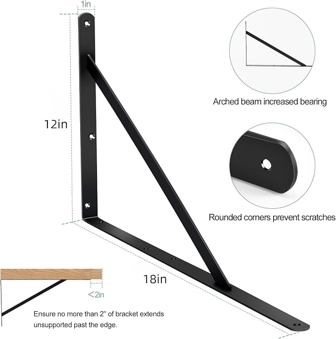 8 Pack L18 x H 12" Black Heavy Duty Shelf Brackets - Image 2