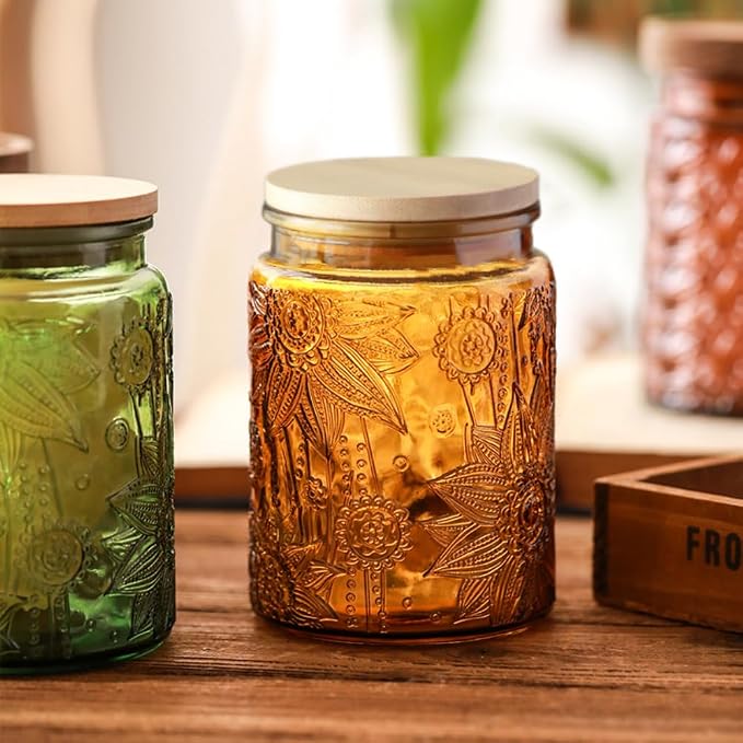 ANSQU Set of 2 Vintage Glass Kitchen Storage Jars, 23.7 FL OZ Gass Jar - Image 3