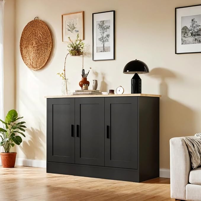 Anystyle 43.3”W Black 3 Door Buffet Cabinet, Coffee Bar - Image 7