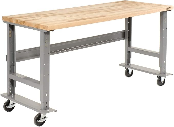 Global Industrial Mobile Adjustable Height C-Channel Leg Workbench, Maple by GlobalIndustrial