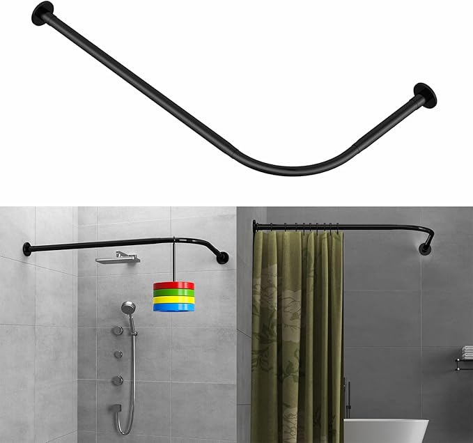 Adjustable Corner Shower Curtain Rod L Shaped Black Stretchable 304 Stainless by Tanxih