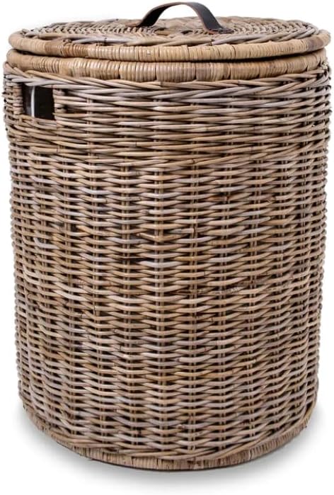The Basket Lady Round Wicker Laundry Hamper, 19 in Dia x 25 in H, Serene Grey… - Image 2