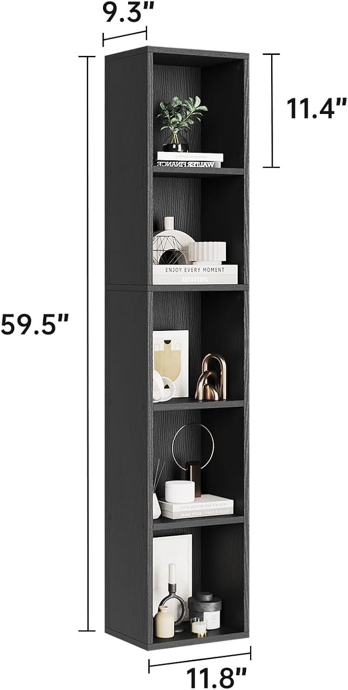 oneinmil Tall Narrow Bookshelf, 5-Tier Cube Display Rack, Modern Corner - Image 3