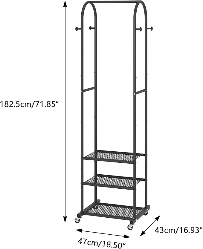 Heavy Duty Clothing Rack with Wheels, Modern Garment Rack with 3 Metal Shelves - Image 6