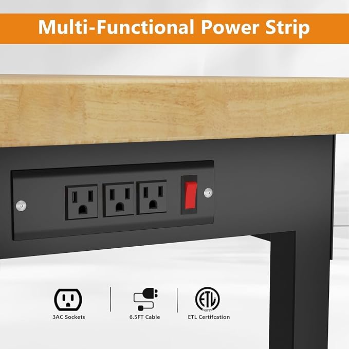 60" Work Bench with Wheels, Adjustable Height Workbench with Drawers, - Image 5