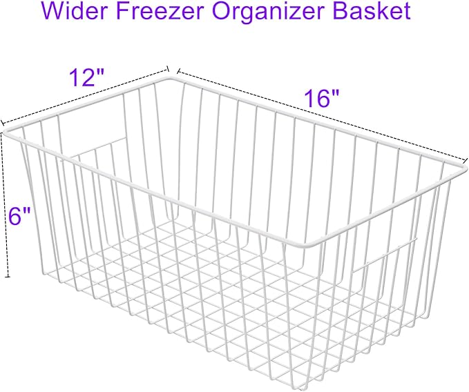 16Lx12Wx6H inch Wider Freezer Organizer Baskets Container, Refrigerator Metal - Image 2