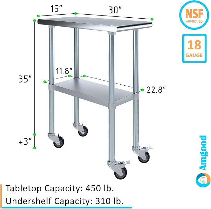 AmGood 30" x 15" Stainless Steel Work Table - Image 3