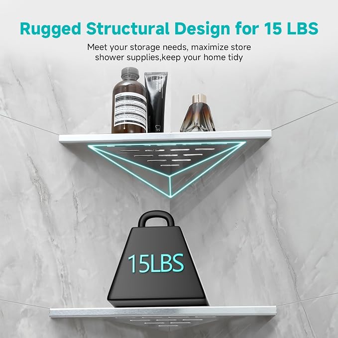 2-Pack 10" Wall Mounted Corner Shower Shelf - Image 6