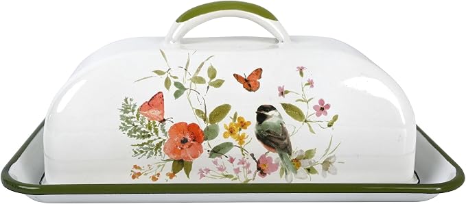 Enamel Butter Dish with Lid Vintage Enamelware Butter Keeper with Flower and - Image 7