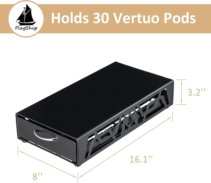 FlagShip Vertuo Pod Drawer Modern Black Metal Coffee Capsule Organizer & - Image 3
