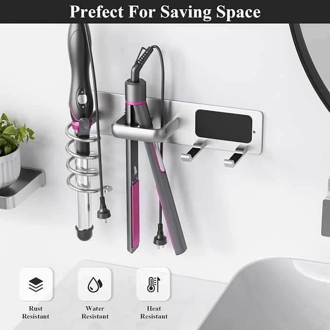 Tindbea Hair Dryer Holder Curling Iron Holder Flat Iron, Blow Dryer Holder Wall - Image 5