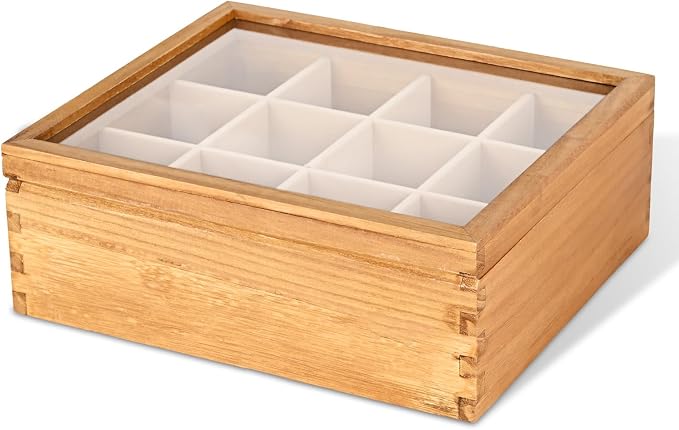 Wood Tea Box Organizer 12 Compartment Multi-Functional Storage Box by LlTOPWP