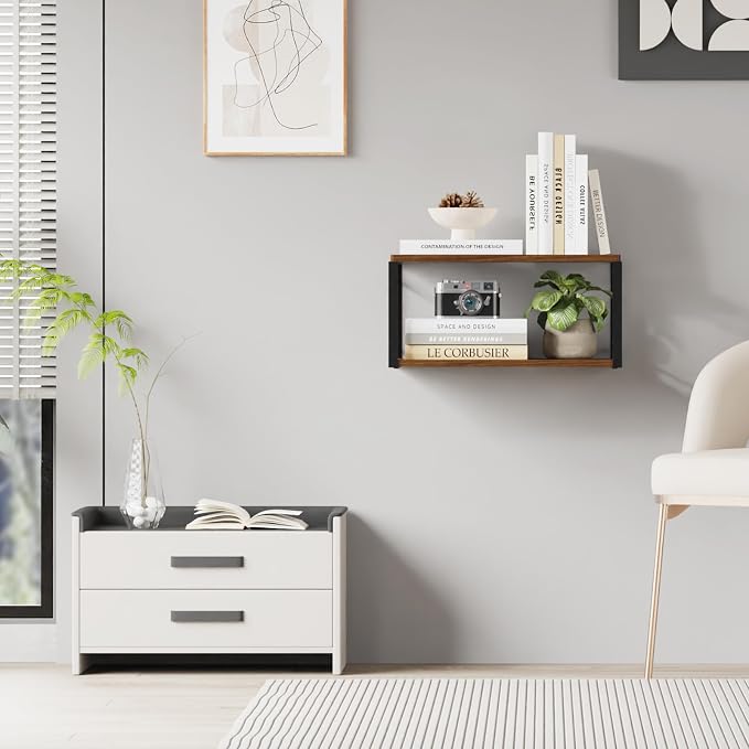 Floating Nightstand Wall Shelf, Wood Bedside Shelf Wall Mounted Nightstand Set - Image 8